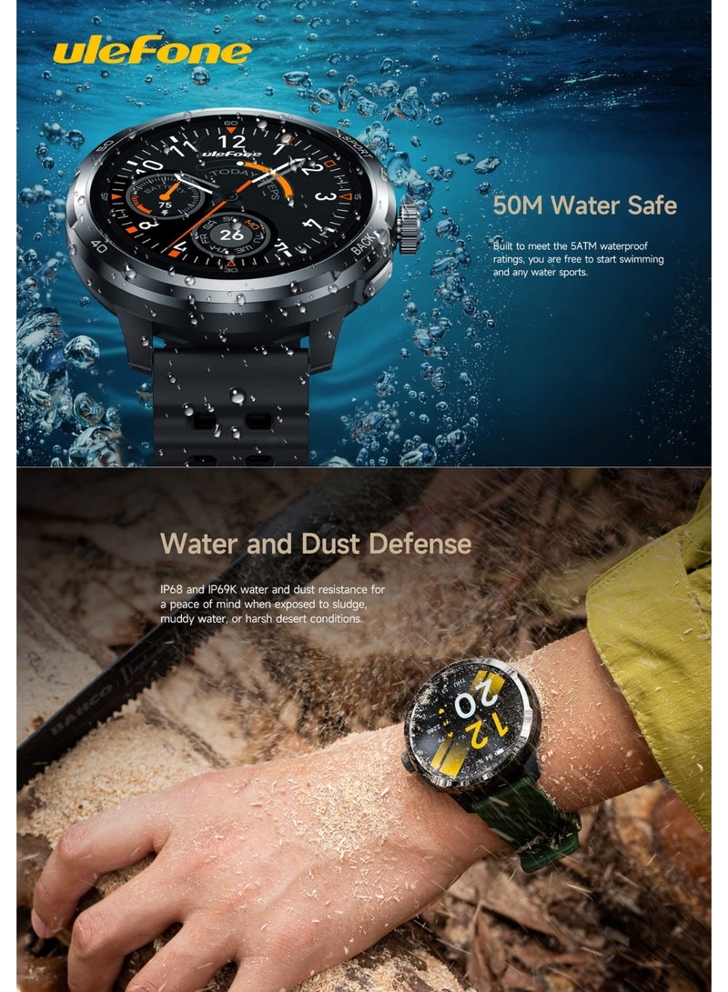 أوليفون ساعة Ulefone Armor Watch Pro الذكية والمتينة | شاشة AMOLED مقاس 1.50 بوصة | مساعد ذكي وواجهات ساعة مدعومة بالذكاء الاصطناعي | تتبع عبر نظام GPS | مقاومة للماء بمعيار 5ATM | معايير IP68/IP69K و MIL-STD-810H | بطارية بسعة 410 مللي أمبير في الساعة | مراقبة النوم ومعدل ضربات القلب ومستوى الأكسجين في الدم (SpO₂) - Image 4