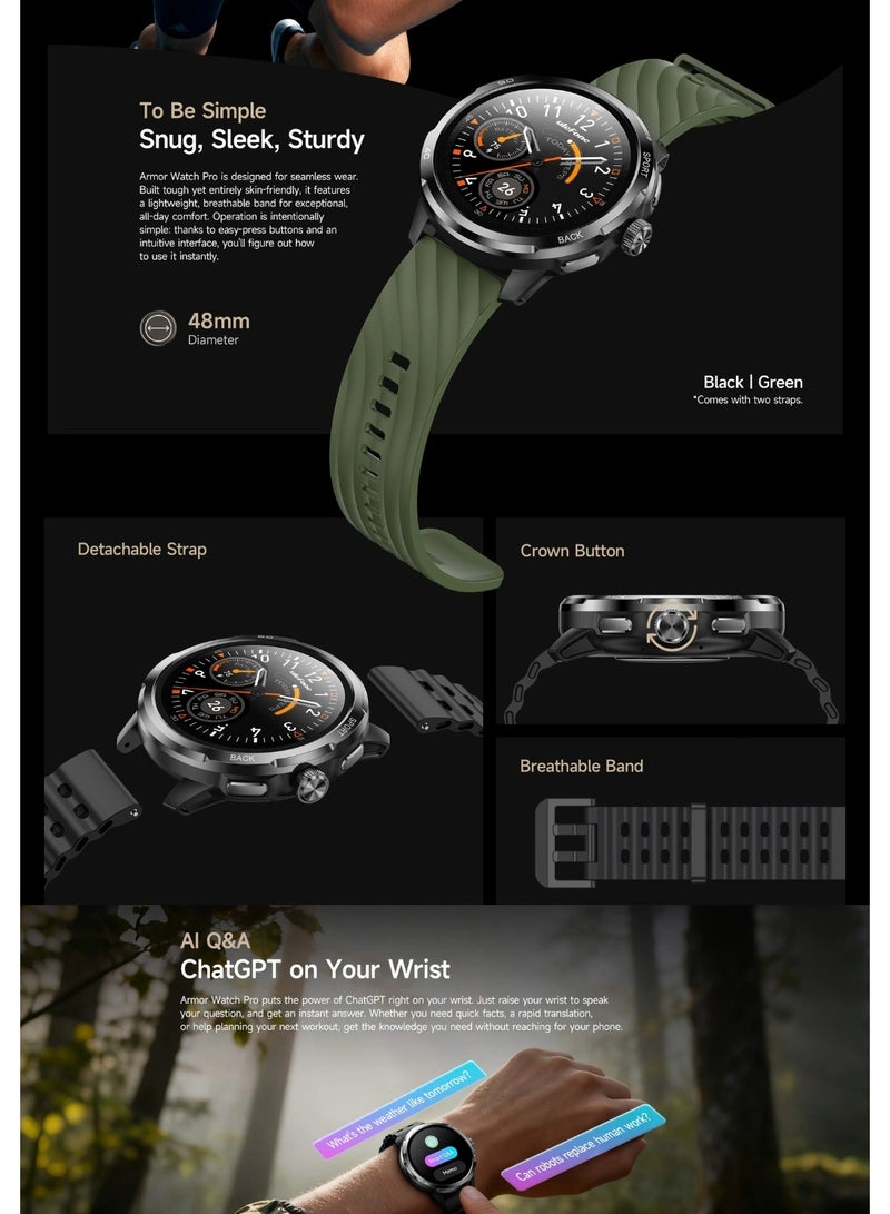 أوليفون ساعة Ulefone Armor Watch Pro الذكية والمتينة | شاشة AMOLED مقاس 1.50 بوصة | مساعد ذكي وواجهات ساعة مدعومة بالذكاء الاصطناعي | تتبع عبر نظام GPS | مقاومة للماء بمعيار 5ATM | معايير IP68/IP69K و MIL-STD-810H | بطارية بسعة 410 مللي أمبير في الساعة | مراقبة النوم ومعدل ضربات القلب ومستوى الأكسجين في الدم (SpO₂) - Image 5