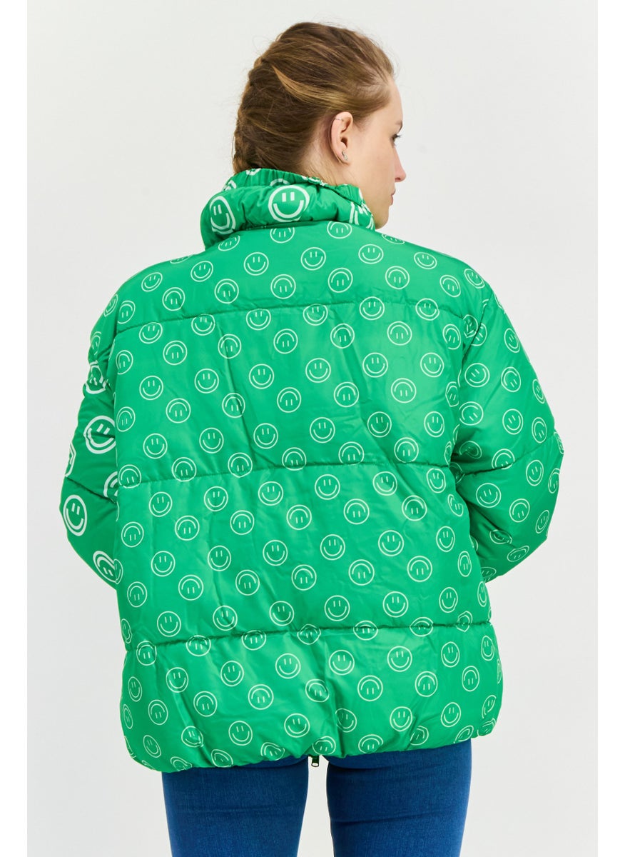 Native Youth Women Oversized Graphic Print Puffer Jacket, Green  - Image 2