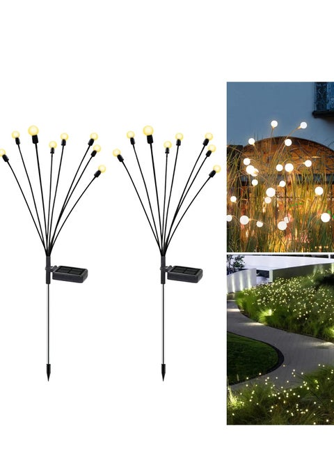2-Piece Solar Powered Firefly Lights, Solar Lights Outdoor Waterproof, 8 Warm White Light Bulbs Starburst Swaying, Solar Garden Decorative Lights, for Path Landscape Outdoor Decorative Lights