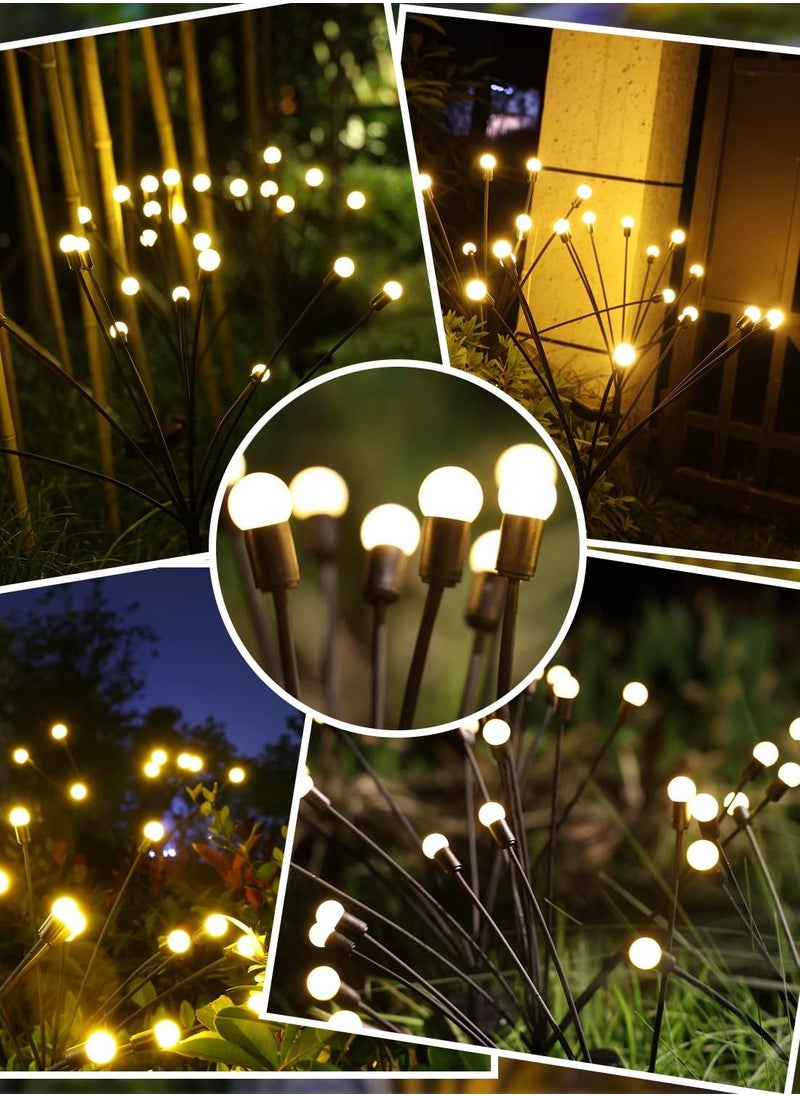 2-Piece Solar Powered Firefly Lights, Solar Lights Outdoor Waterproof, 8 Warm White Light Bulbs Starburst Swaying, Solar Garden Decorative Lights, for Path Landscape Outdoor Decorative Lights