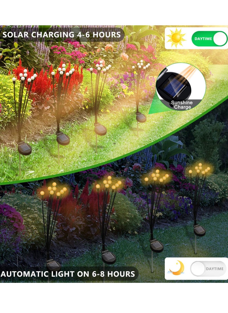 2-Piece Solar Powered Firefly Lights, Solar Lights Outdoor Waterproof, 8 Warm White Light Bulbs Starburst Swaying, Solar Garden Decorative Lights, for Path Landscape Outdoor Decorative Lights