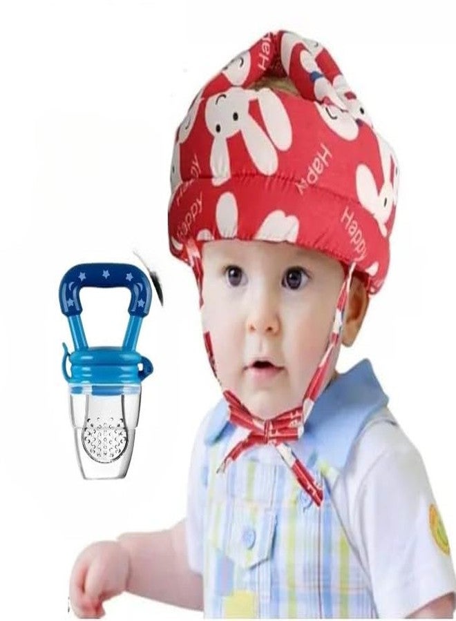 S-SQUARE Baby Helmet for Crawling Baby Head Protector - Head Protection for Infant tolder Baby Walking and Soft Cushion Safety Headguard + Baby Silicon Fruit Feeder (Red) - Image 1