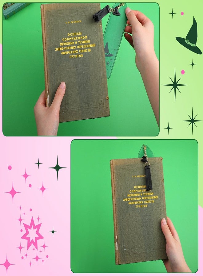 Skyygemm 2 Pcs Leather Witch Bookmark Set Print Witch Book Accessories Pink and Green Bookmark for Bookish Lover Gift Movie Musical Fans Gift Party Favors - Image 4