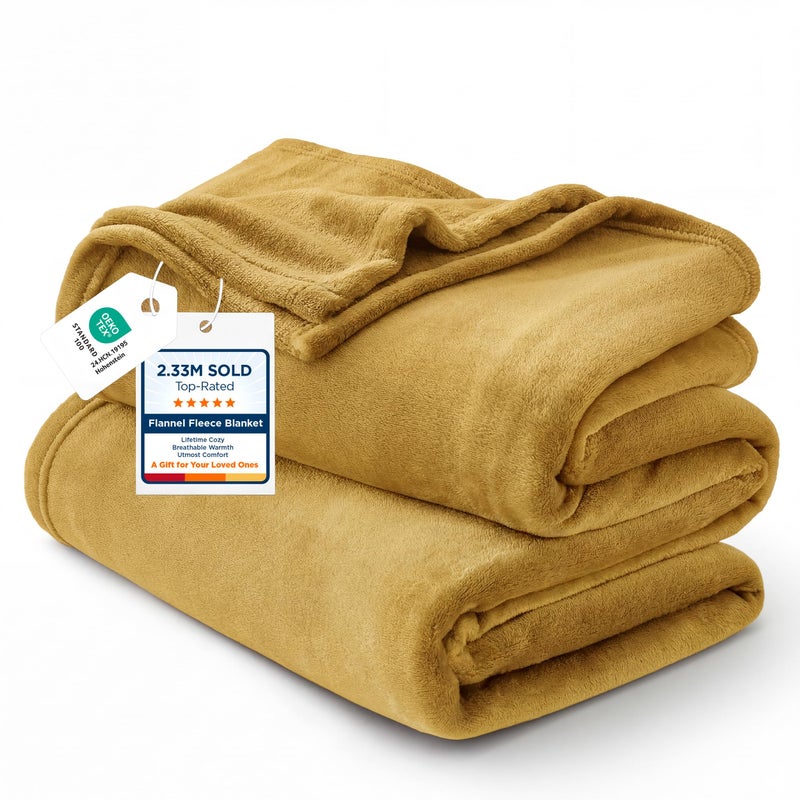 Bedsure GentleSoft Fleece Blankets King Size Gold Yellow - Bed Blanket Soft Lightweight Plush Cozy Fuzzy Luxury Microfiber, 108x90 inches - Image 1