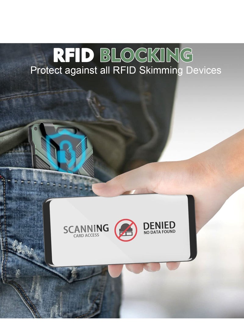 SOLARAE Minimalist Wallet for Men- Slim Aluminum Metal Money Clip Wallet with Clear ID Card Holder, Carbon Fiber Wallet, RFID Blocking,Holds up 15 Cards with Cash Clip,Ultra-Thin Tactical Wallet (Green) - Image 4