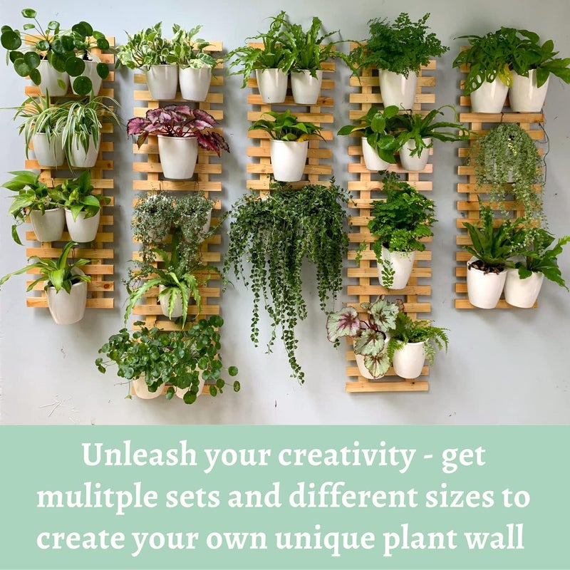 ShopLaLa Wooden Wall Planter - 2 Pack Wall Hanging Planters for Indoor Plants Ladder Wall Mount Natural Wood Holder Flower Pots Vertical Living Balcony Unique Large Green Plant Decor 23.6" (60cm) - Image 5