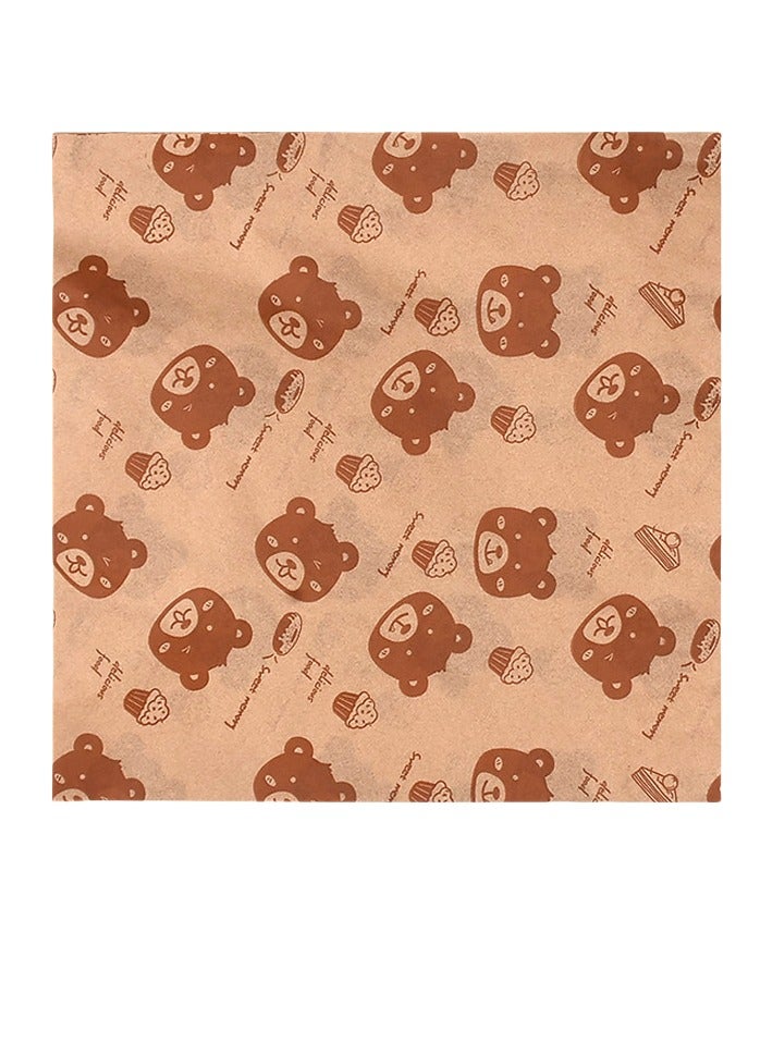 15*15cm 100 Sheets Food Grade Printed Baking Paper Cute Bear Design Greaseproof Sheet For Sandwich & Snack Wrapping,Burgers & Bakery Food Ideal For Food Trucks, Cafés, And Home Use - Image 1