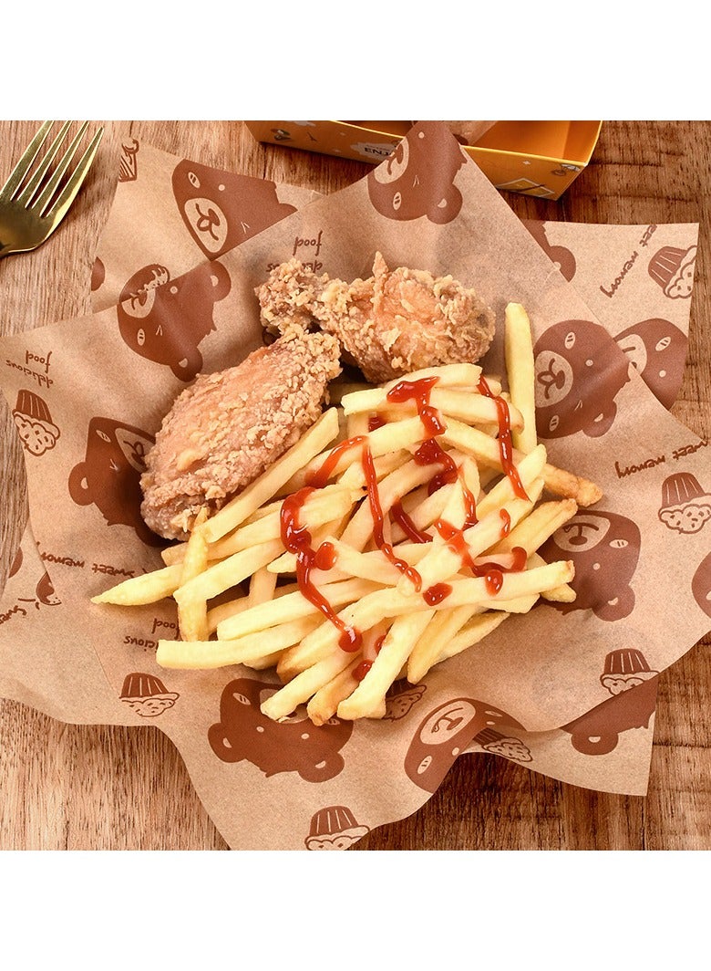 15*15cm 100 Sheets Food Grade Printed Baking Paper Cute Bear Design Greaseproof Sheet For Sandwich & Snack Wrapping,Burgers & Bakery Food Ideal For Food Trucks, Cafés, And Home Use - Image 3