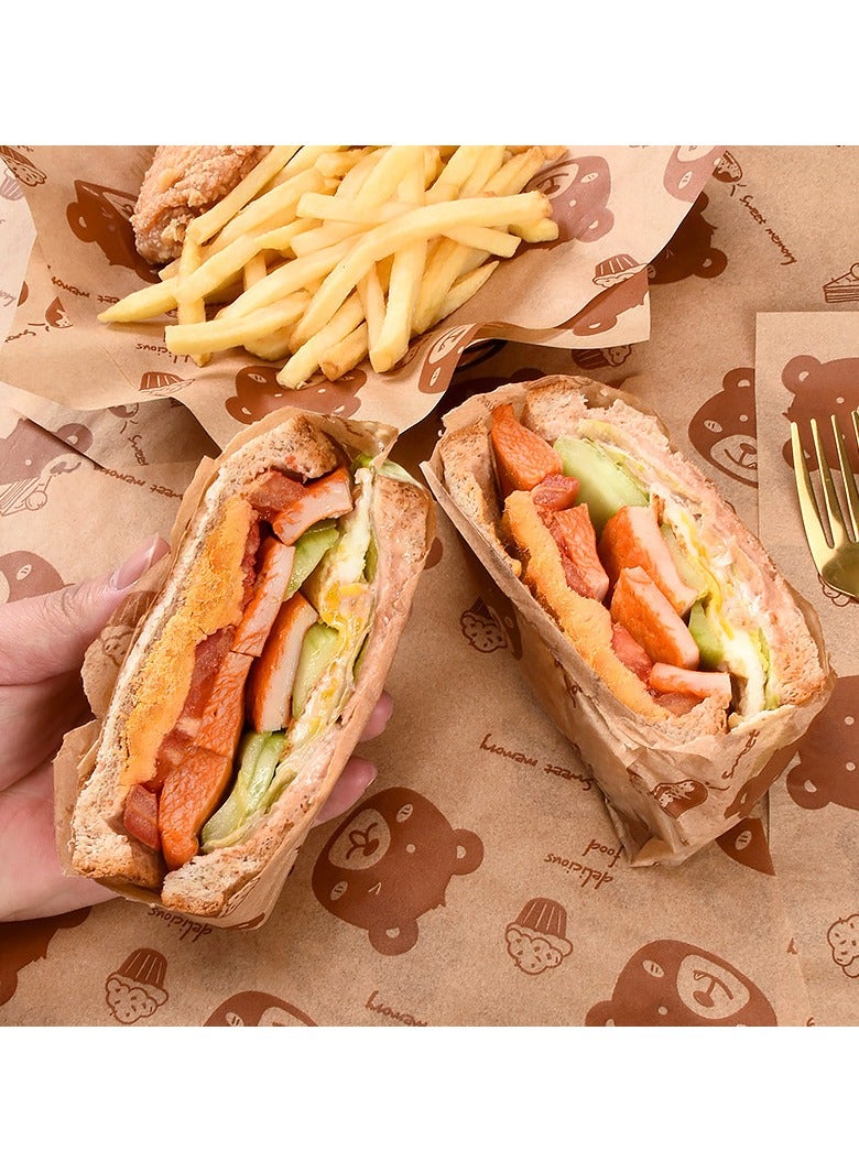 15*15cm 100 Sheets Food Grade Printed Baking Paper Cute Bear Design Greaseproof Sheet For Sandwich & Snack Wrapping,Burgers & Bakery Food Ideal For Food Trucks, Cafés, And Home Use - Image 4