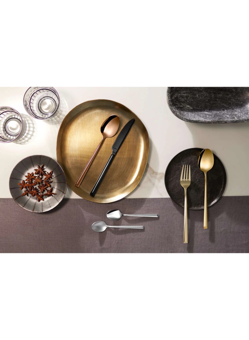 Amefa Metropole Dessert Spoon Set of 12 Pieces Gold PVD High Gloss Polished Finish Premium 18/10 Stainless Steel Dessert Cutlery Spoon From Amefa Premiere Range Modern Urban Architecture Design Long Slim Handle Sloping Ergonomic Grip Luxury Tableware For Home Dining Restaurants Hotels Cafes Catering Dishwasher Safe Rust Resistant Elegant Gold Dessert Spoon For Cakes Pastries Ice Cream Puddings Fruit Daily Use And Formal Table Settings High Quality European Craftsmanship Durable Balanced Weight 19cm Length Gold Color Premium Cutlery By Amefa - Image 4