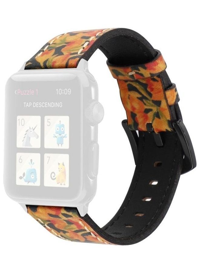 NIBEMINENT Retro Head-Layer Cowhide Genuine Leather Watchband For Apple Watch Series 7/6/5/4/3/2/1/SE 45/44/42mm Orange - Image 1