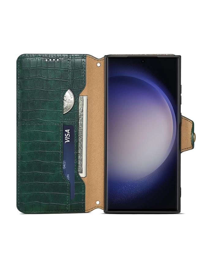 Denior Case For Samsung Galaxy S24 5G Crocodile Texture Oil Edge Leather Phone Case - Image 4