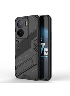 Case Cover For vivo iQOO Z7 5G Global Punk Armor 2 in 1 PC + TPU Shockproof Phone Case with Invisible Holder Black