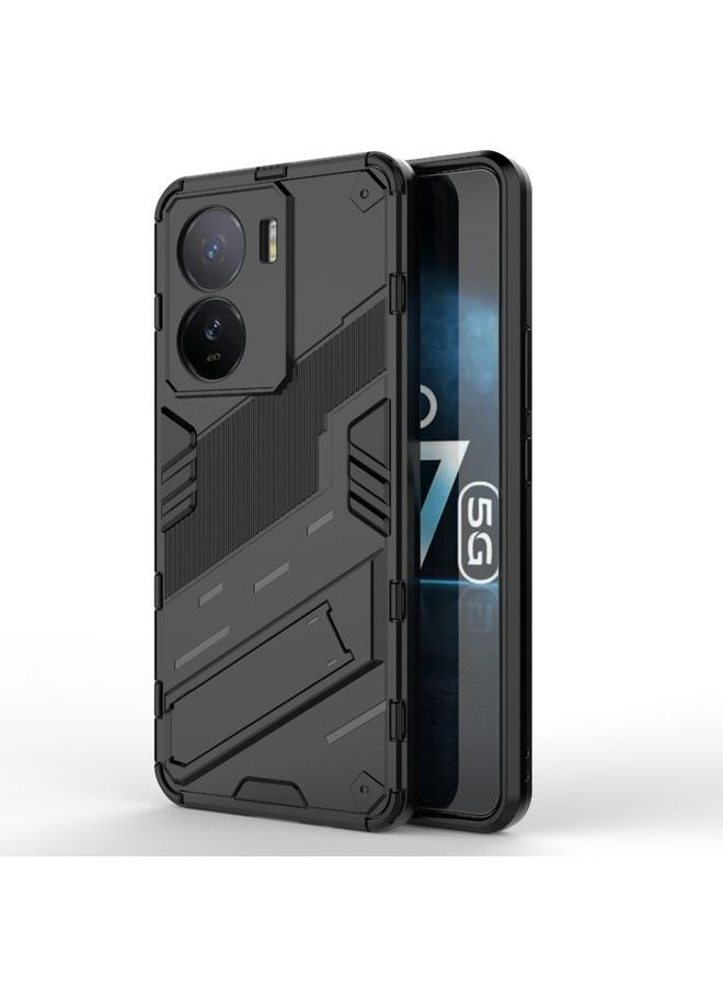 HuHa - Case Cover For vivo iQOO Z7 5G Global Punk Armor 2 in 1 PC + TPU Shockproof Phone Case with Invisible Holder Black - Image 1