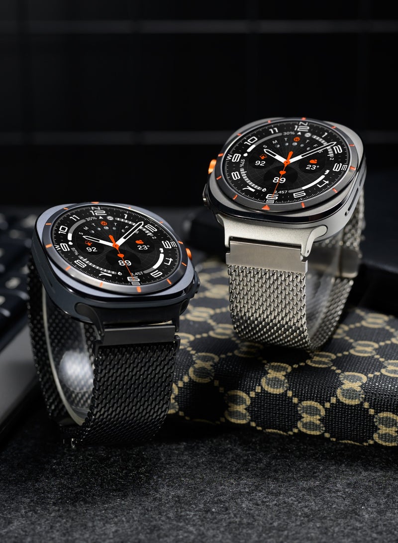 Titanium Milanese Mesh Loop for Samsung Galaxy Watch Ultra 47mm(2025/2024) Men Women, DLC Scratch-resistant Coating Breathable Replacement Strap with Adjustable Parachute-style Buckle for Samsung Wa - Image 3