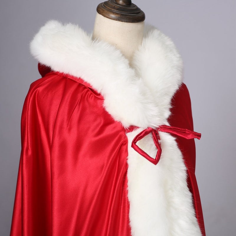 BEAUTELICATE Wedding Cape Hooded Cloak for Bride Winter Reversible with Fur Trim Free Hand Muff Length 55" Ivory - Image 5