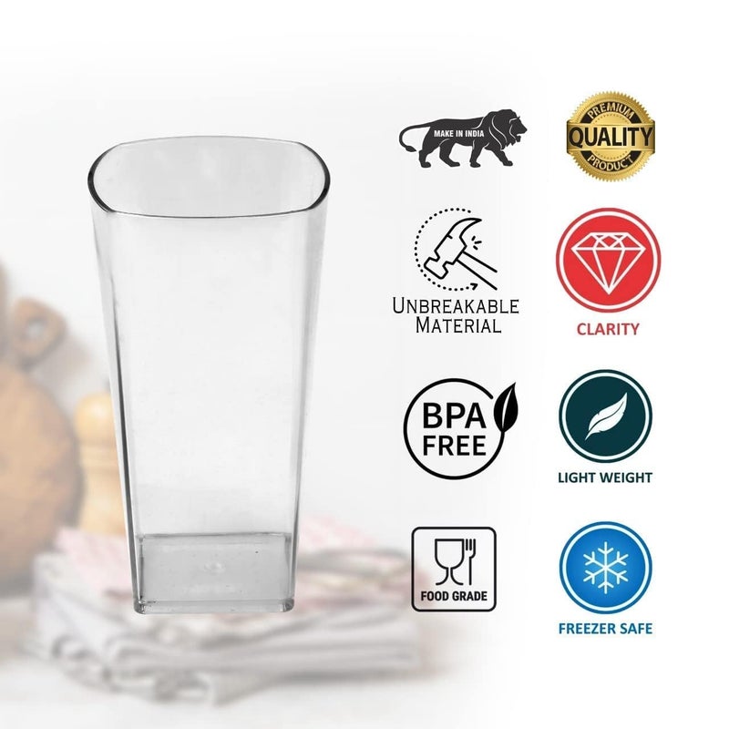 AKX Stylish Unbreakable Plastic Water Juice Drinking Glass Set Pack of 6 300ml Transparent Ideal for Water Beer Milk Soda and More - Image 3