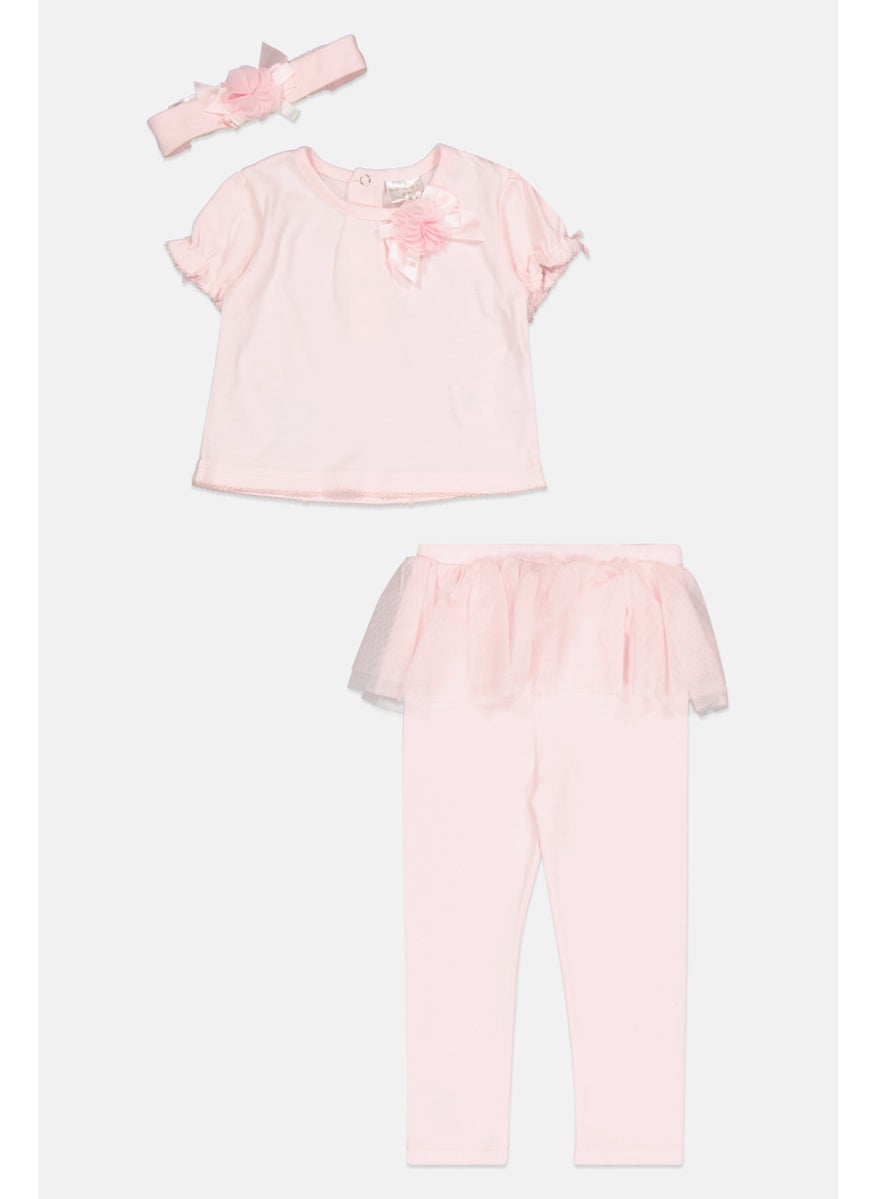 Rock-A-Bye Baby Boutique Toddlers Girl 3 Pcs Plain Top And Bottom With Headband  Set, Pink  - Image 1