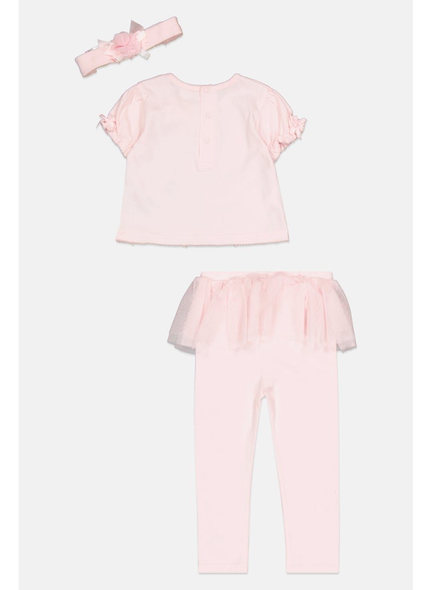 Rock-A-Bye Baby Boutique Toddlers Girl 3 Pcs Plain Top And Bottom With Headband  Set, Pink  - Image 2