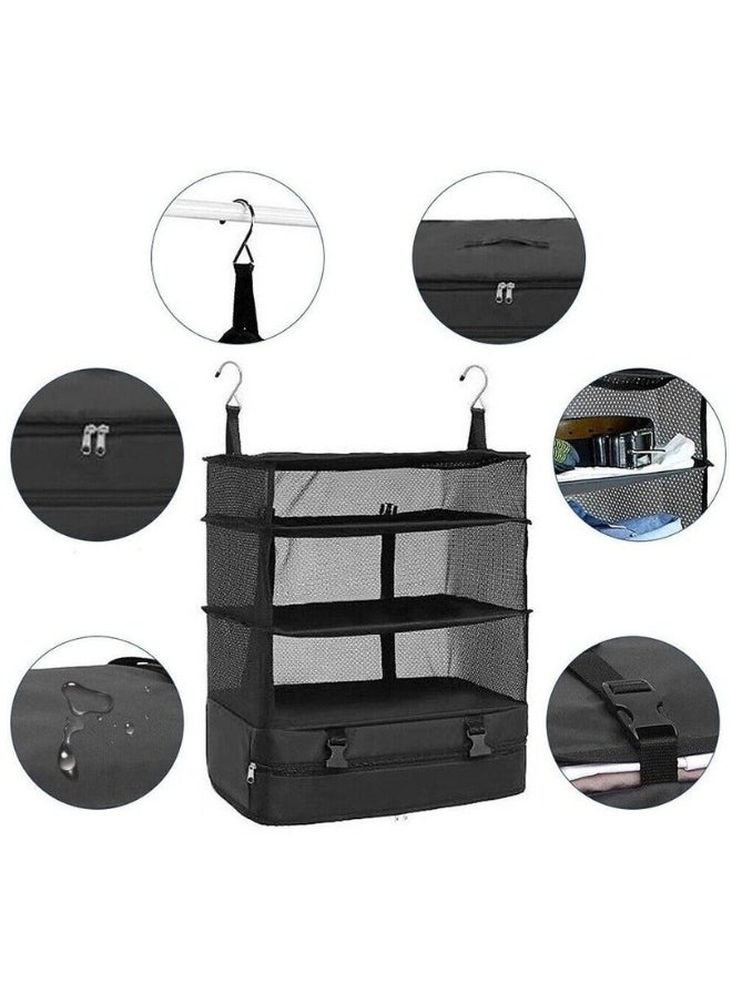 FALMER Portable Foldable 3-Tier Travel Shelf Organizer with Hanging Hook and Compressed Bag - Black  - Image 3