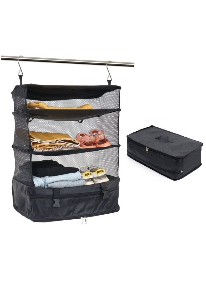 FALMER Portable Foldable 3-Tier Travel Shelf Organizer with Hanging Hook and Compressed Bag - Black  - Image 4