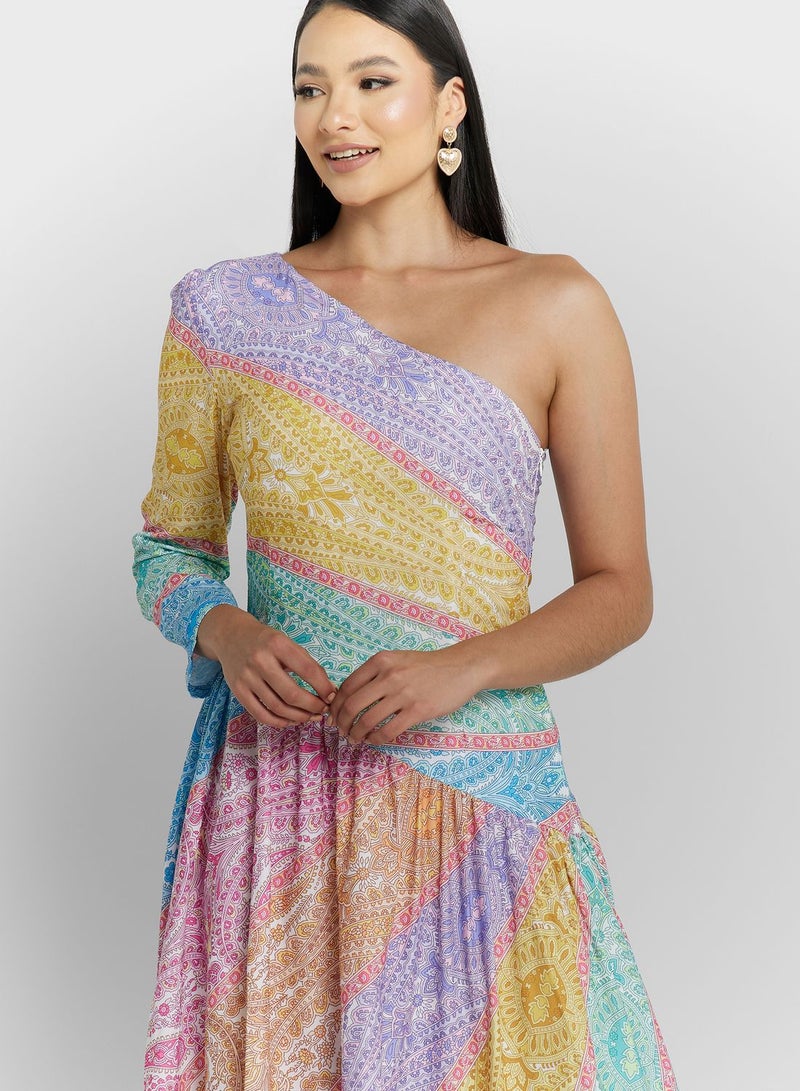 ELLA Paisley One-Shoulder Dress  - Image 3