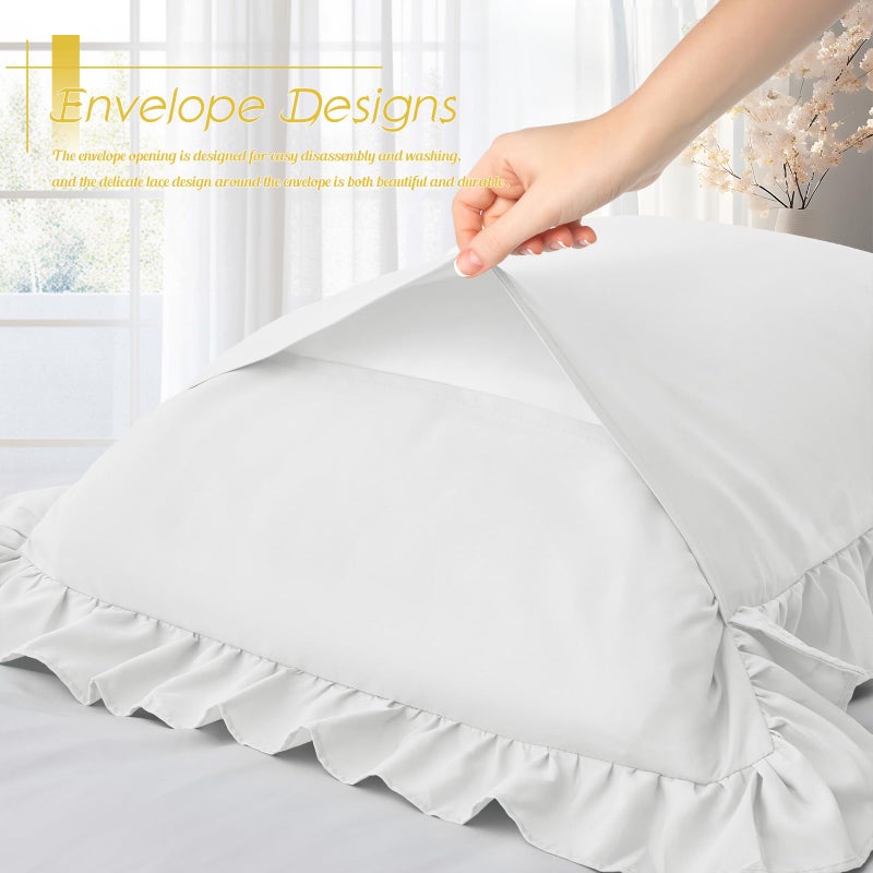 Cobedzy Ruffled Pillow Cases Set of 2, White Standard Pillow Shams Brushed Microfiber Edge Ruffled Soft Pillow Cover with Envelope Closure for Bedding Decor (20"x26") - Image 5