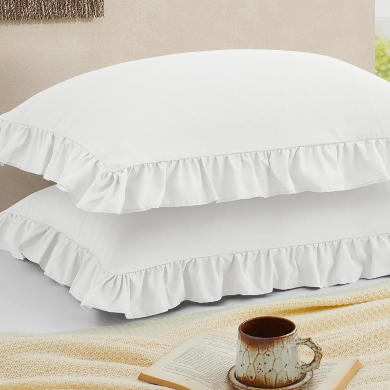 Cobedzy Ruffled Pillow Cases Set of 2, White Standard Pillow Shams Brushed Microfiber Edge Ruffled Soft Pillow Cover with Envelope Closure for Bedding Decor (20"x26") - Image 1