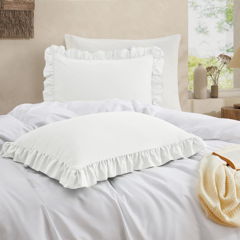 Cobedzy Ruffled Pillow Cases Set of 2, White Standard Pillow Shams Brushed Microfiber Edge Ruffled Soft Pillow Cover with Envelope Closure for Bedding Decor (20"x26") - Image 2