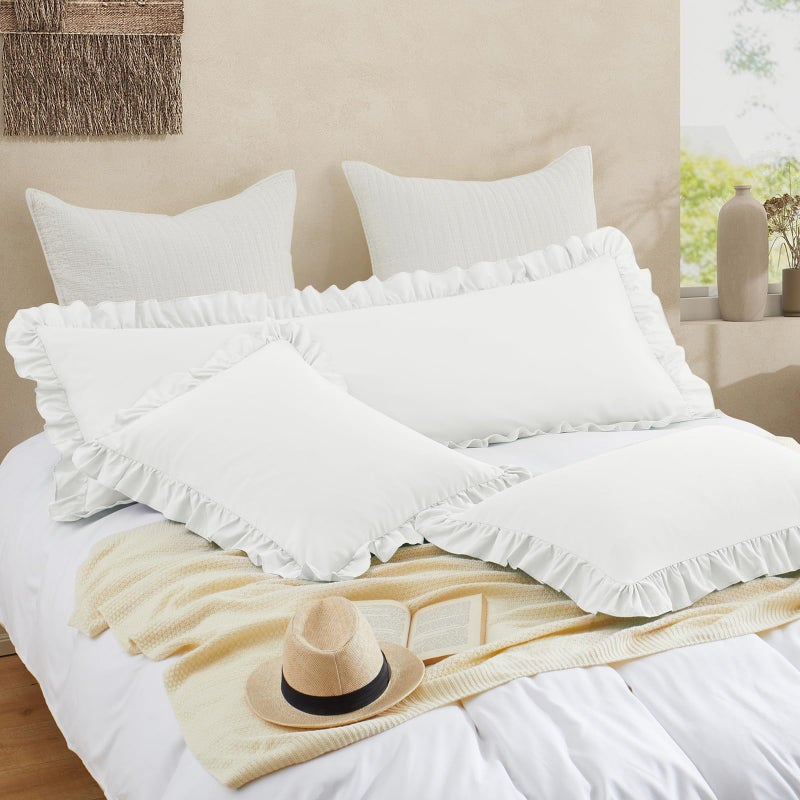 Cobedzy Ruffled Pillow Cases Set of 2, White Standard Pillow Shams Brushed Microfiber Edge Ruffled Soft Pillow Cover with Envelope Closure for Bedding Decor (20"x26") - Image 3