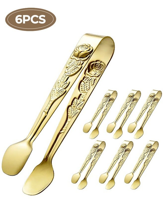 6PCS Mini Serving Tongs 4 Inches Small Rose Sugar Cube Tongs (Gold) - Image 1