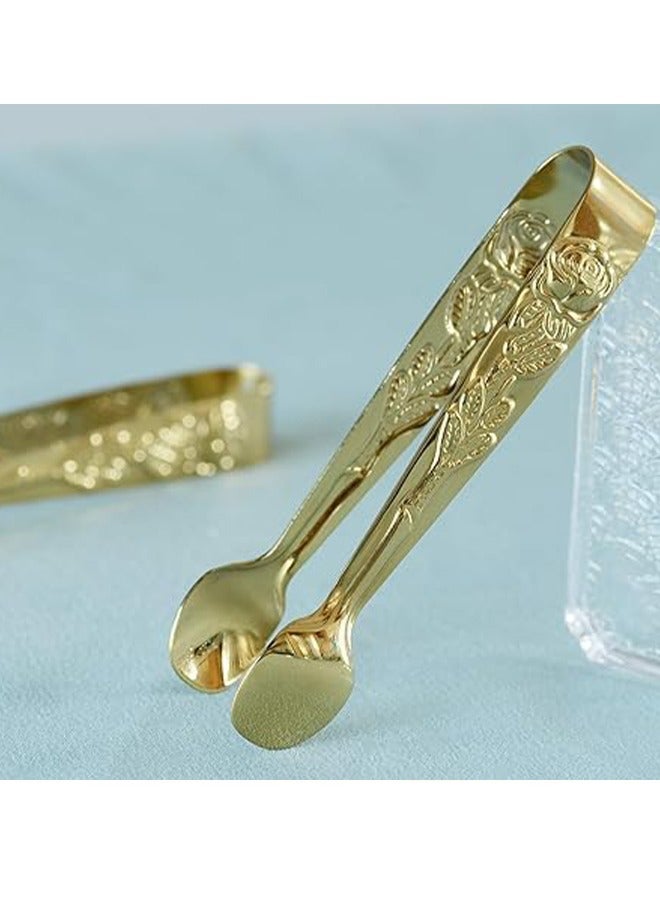 6PCS Mini Serving Tongs 4 Inches Small Rose Sugar Cube Tongs (Gold) - Image 3