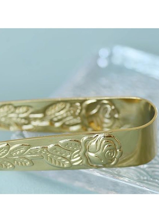 6PCS Mini Serving Tongs 4 Inches Small Rose Sugar Cube Tongs (Gold) - Image 4