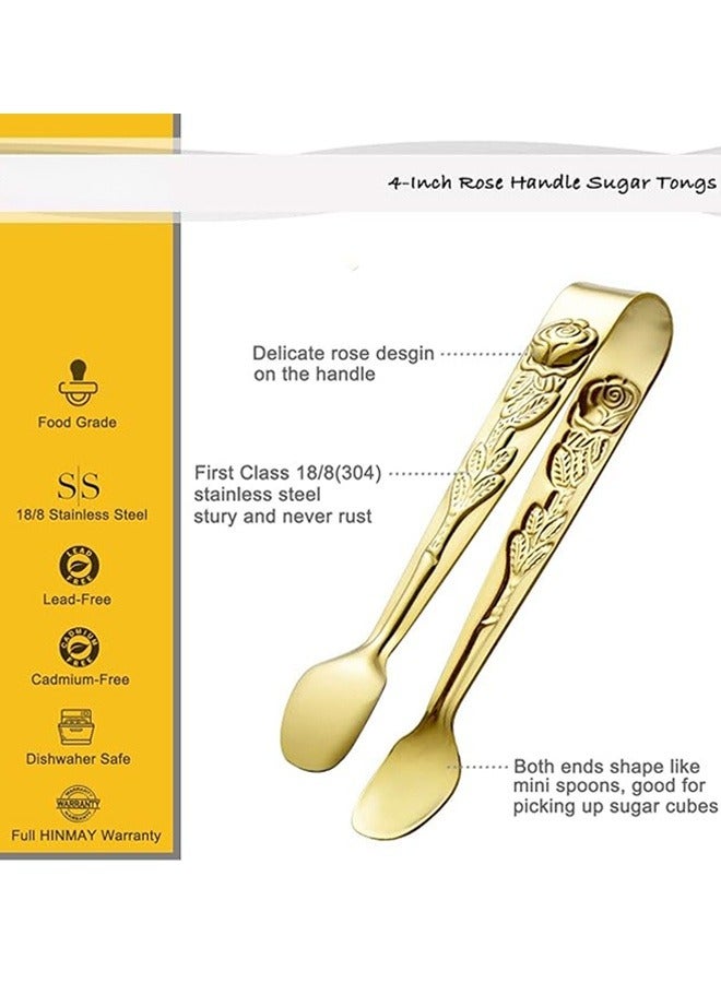 6PCS Mini Serving Tongs 4 Inches Small Rose Sugar Cube Tongs (Gold) - Image 2