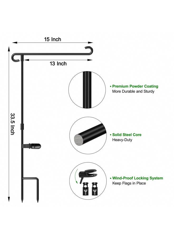 HOOSUN Garden Flag Stand Holder Pole Easy to Install Strong Sturdy wrought iron Fits 12.5" x 18" Mini Flag with 1 Tiger Clip Curved hook with S type (1) - Image 3