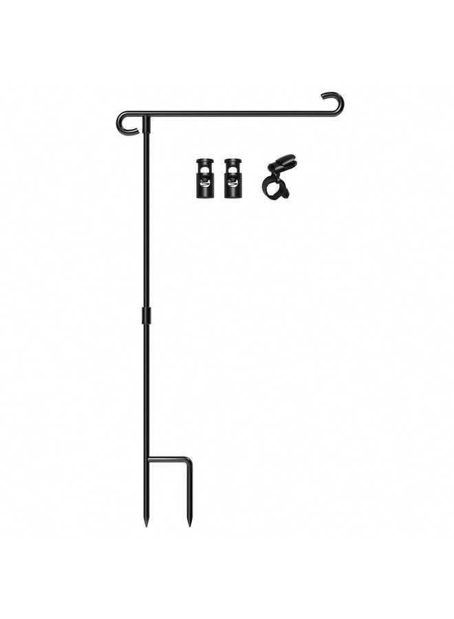 HOOSUN Garden Flag Stand Holder Pole Easy to Install Strong Sturdy wrought iron Fits 12.5" x 18" Mini Flag with 1 Tiger Clip Curved hook with S type (1) - Image 1
