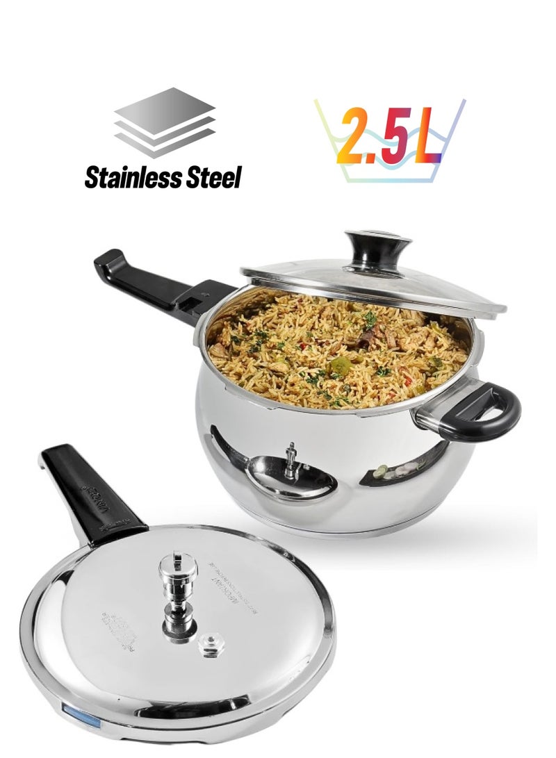 VINOD طباخ ضغط ستانلس ستيل 18/8 سبلينديد بلس غطاء خارجي سعة 2.5 لتر - Image 1