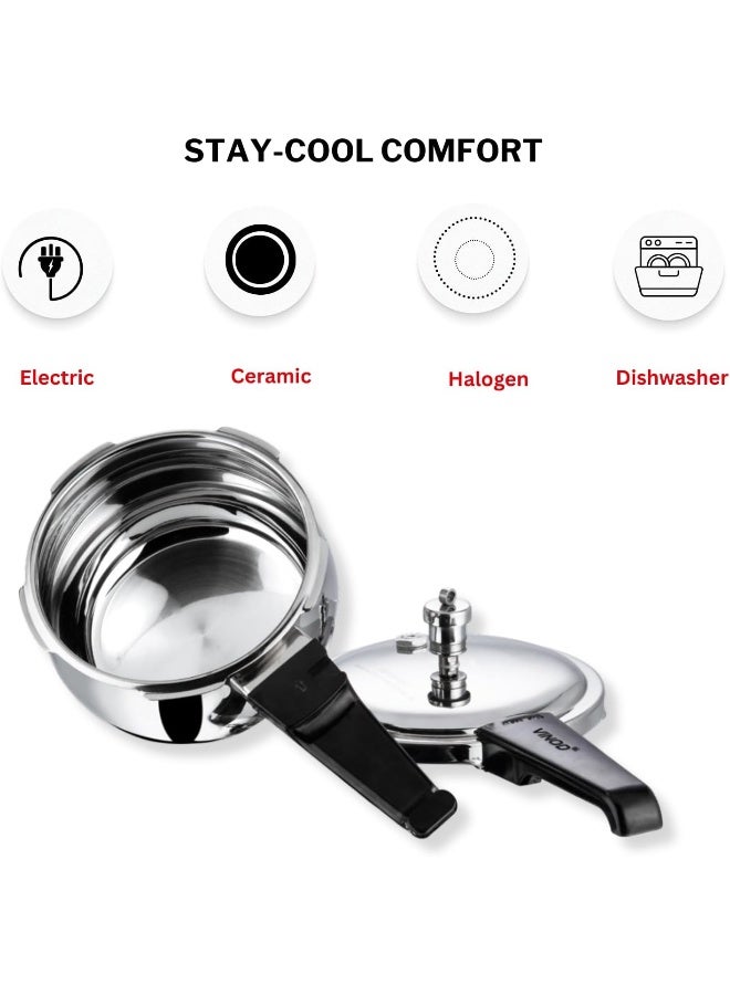 VINOD طباخ ضغط ستانلس ستيل 18/8 سبلينديد بلس غطاء خارجي سعة 2.5 لتر - Image 4