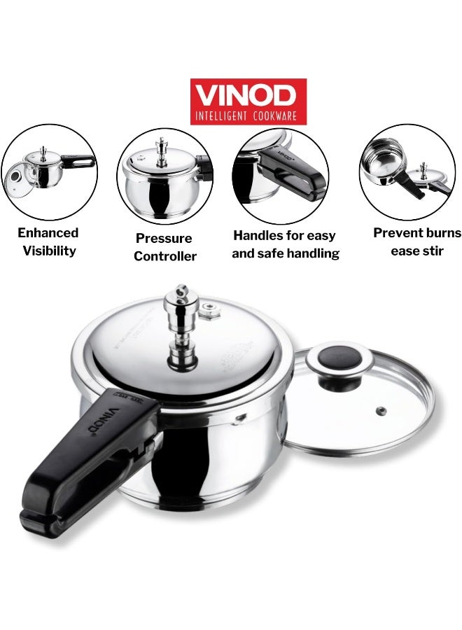 VINOD طباخ ضغط ستانلس ستيل 18/8 سبلينديد بلس غطاء خارجي سعة 2.5 لتر - Image 5