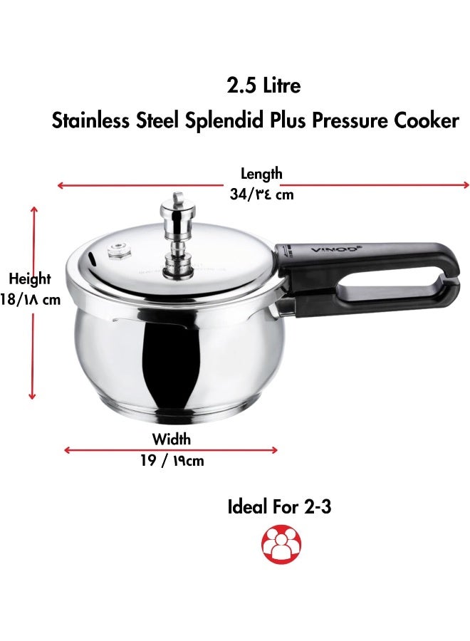 VINOD طباخ ضغط ستانلس ستيل 18/8 سبلينديد بلس غطاء خارجي سعة 2.5 لتر - Image 3