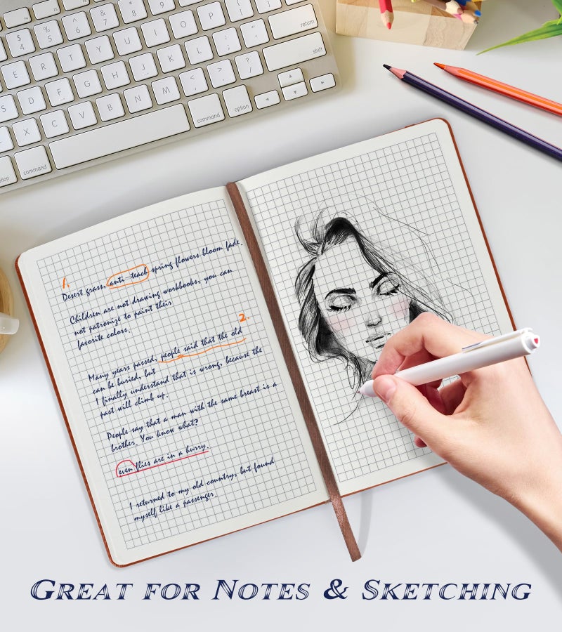 Biuwory Graph Paper Notebook Journal for Women Men,140 Pages Hardcover Grid Notebooks for Work & School,Leather Journals for Writing, Graphing Paper Notebook 5.7"×8.3" (Brown) - Image 3