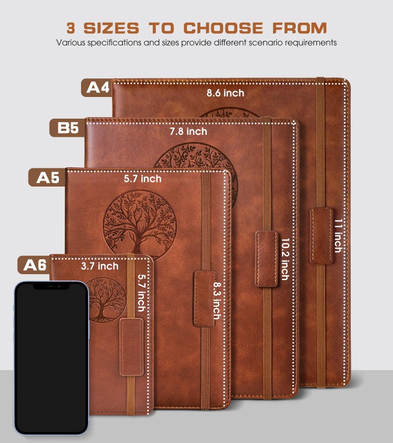 Biuwory Graph Paper Notebook Journal for Women Men,140 Pages Hardcover Grid Notebooks for Work & School,Leather Journals for Writing, Graphing Paper Notebook 5.7"×8.3" (Brown) - Image 2