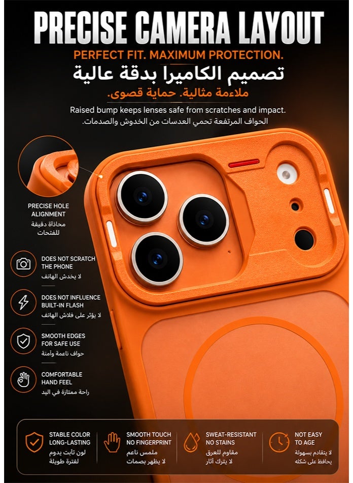 صوت واضح غطاء حماية لهاتف آيفون ۱۷ برو ماكس، برتقالي اللون، متوافق مع تقنية ماج سيف، مقاوم للصدمات، بظهر ناعم غير لامع وشفاف، وحماية بارزة للكاميرا، وفتحات دقيقة للاستخدام اليومي (برتقالي) - Image 2