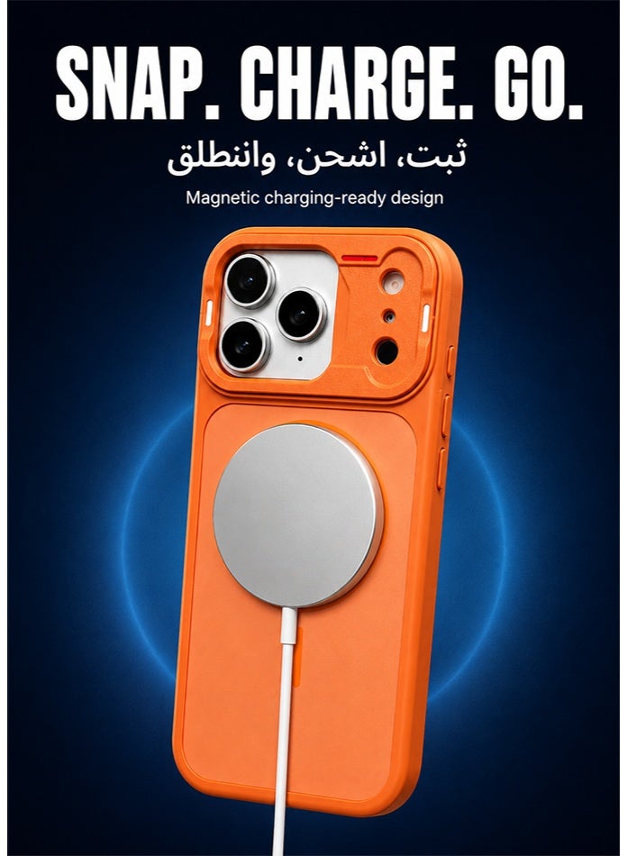 صوت واضح غطاء حماية لهاتف آيفون ۱۷ برو ماكس، برتقالي اللون، متوافق مع تقنية ماج سيف، مقاوم للصدمات، بظهر ناعم غير لامع وشفاف، وحماية بارزة للكاميرا، وفتحات دقيقة للاستخدام اليومي (برتقالي) - Image 4