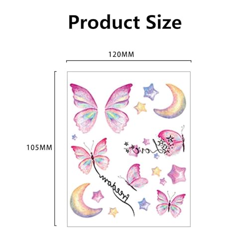 TecoKart 12 Sheets Butterfly Temporary Tattoo For Women, Waterproof Multicolor Mehndi Tattoo Stickers For Hands Face Body, Glitter Tattoo Sticker For Kids, Girls Party Eyes Make-Up Fake Tattoos Kits - Image 3