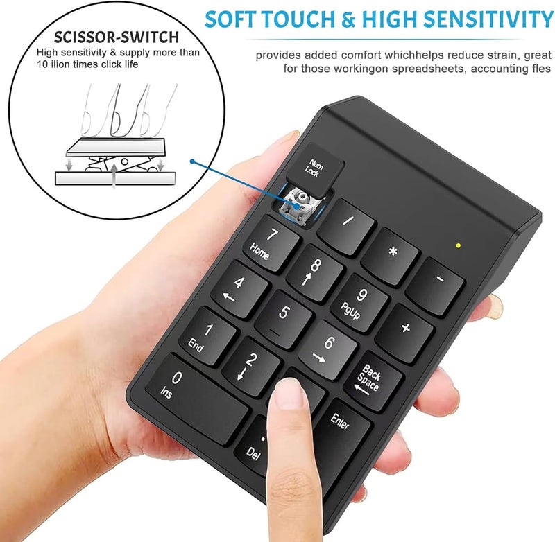 2.4GHz Wireless Numeric Keypad Numpad - 18 Key - Ultra Slim design - Splash Proof - Key characters UV printing For Laptop (AAA Battery not included) | Black - Image 5