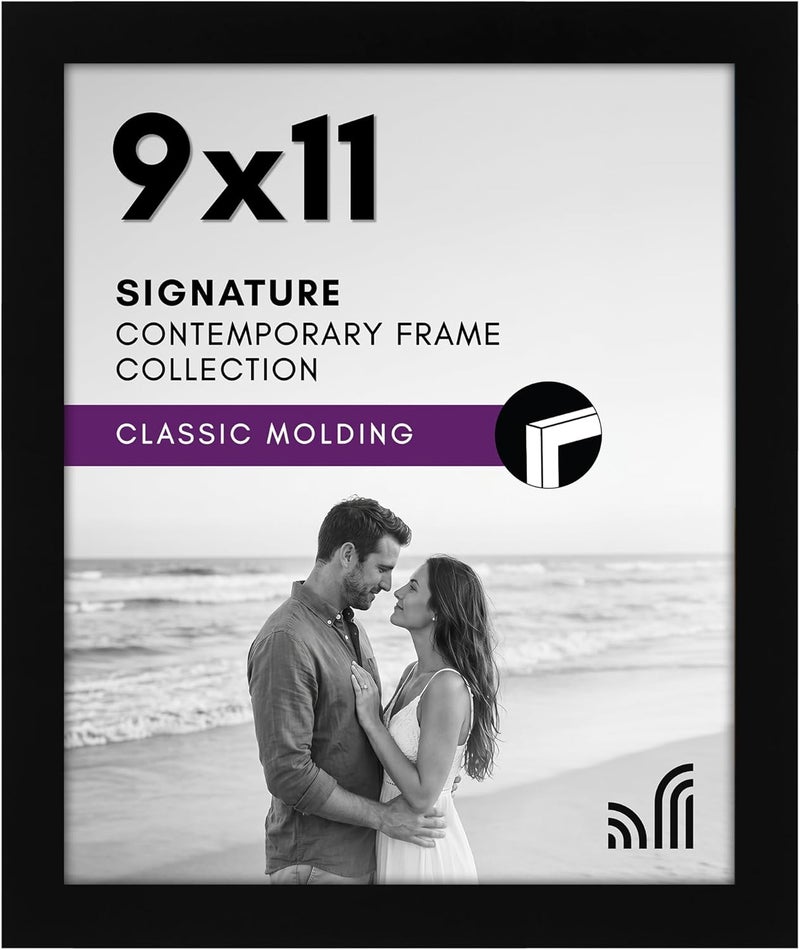 Americanflat 9x11 Picture Frame with Shatter-Resistant Glass - Gallery Style Frame with Engineered Wood - Signature Collection - Photo Frame for Tabletop and Wall Display - Black - Image 1