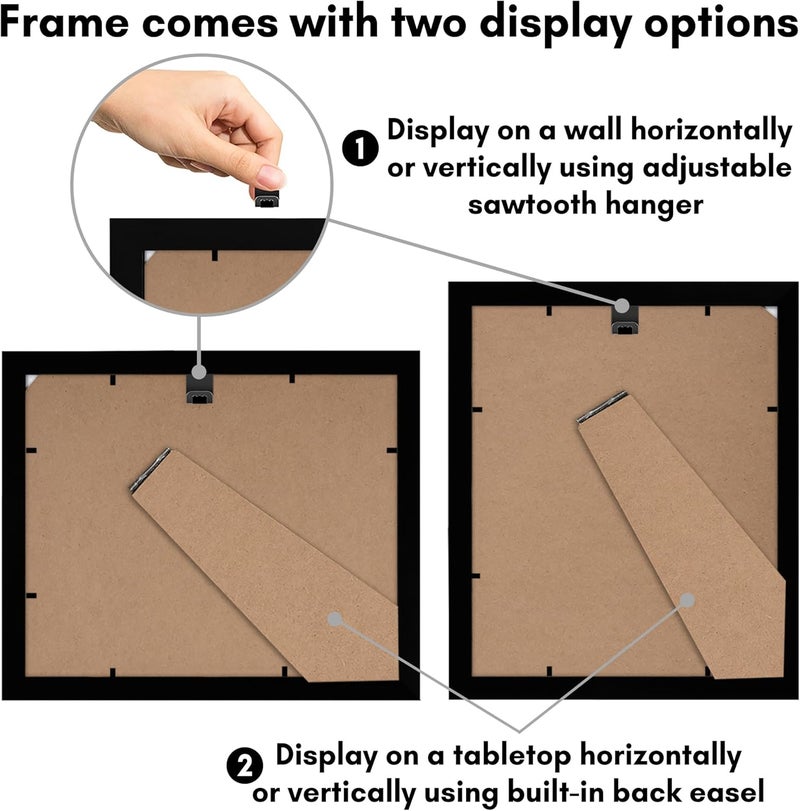Americanflat 9x11 Picture Frame with Shatter-Resistant Glass - Gallery Style Frame with Engineered Wood - Signature Collection - Photo Frame for Tabletop and Wall Display - Black - Image 5