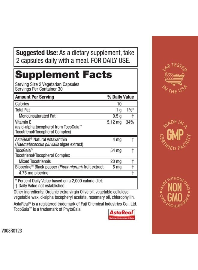 Purity Products AstaFX Astaxanthin Antioxidant Super Formula from Clinically Tested 4 mg AstaREAL with Tocotrienols (Vitamin E) + BioPerine Black Pepper + Piperine - 60 Vegetarian Caps - Image 2